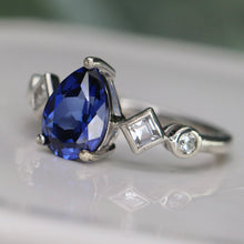 Load image into Gallery viewer, SPECIAL!  Sterling silver lab grown sapphire and CZ ring