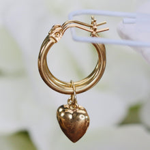 Load image into Gallery viewer, Removable heart drop hoop earrings in 14k yellow gold