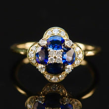 Load image into Gallery viewer, 50% OFF!  Sapphire and diamond cluster ring in 14k yellow gold *onyx deal*