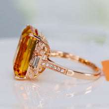 Load image into Gallery viewer, Emerald cut Citrine and diamond ring in 14k rose gold by Effy