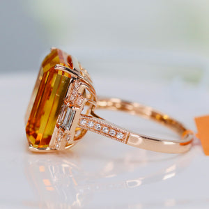 Emerald cut Citrine and diamond ring in 14k rose gold by Effy