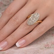 Load image into Gallery viewer, Decorative ring on a hand with a floral background