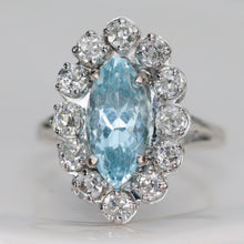 Load image into Gallery viewer, Aquamarine and OMC Diamond ring in 18k white gold