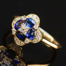 Load image into Gallery viewer, 50% OFF!  Sapphire and diamond cluster ring in 14k yellow gold *onyx deal*