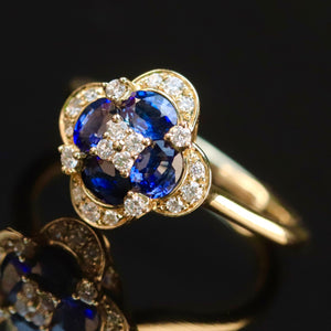 50% OFF!  Sapphire and diamond cluster ring in 14k yellow gold *onyx deal*