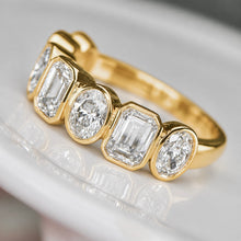 Load image into Gallery viewer, SPECIAL!  Lab grown 3ctw 7 stone emerald and oval cut diamond band ring in 14k yellow gold