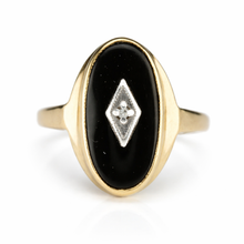 Load image into Gallery viewer, Classic estate vintage onyx and diamond ring in yellow gold