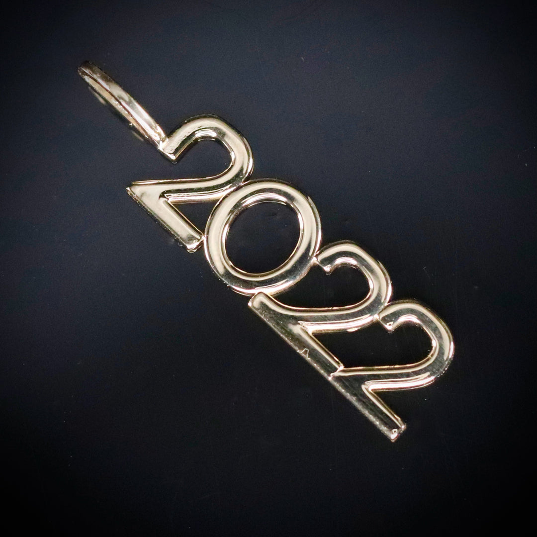 Large 2022 pendant charm in 14k yellow gold