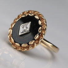 Load image into Gallery viewer, Oval vintage black onyx and diamond ring in yellow gold ring