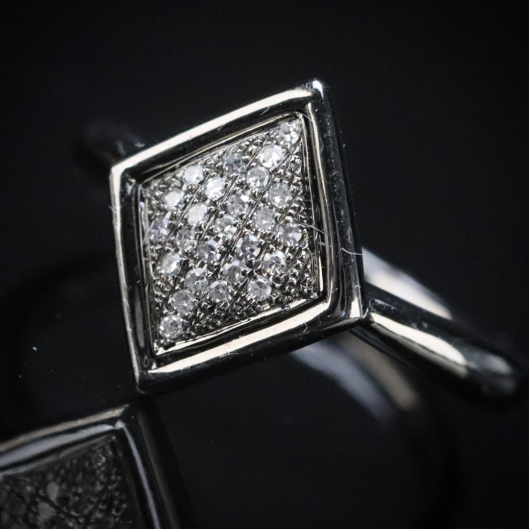 Kite shaped diamond cluster ring in black rhodiumed white gold from Manor Jewels