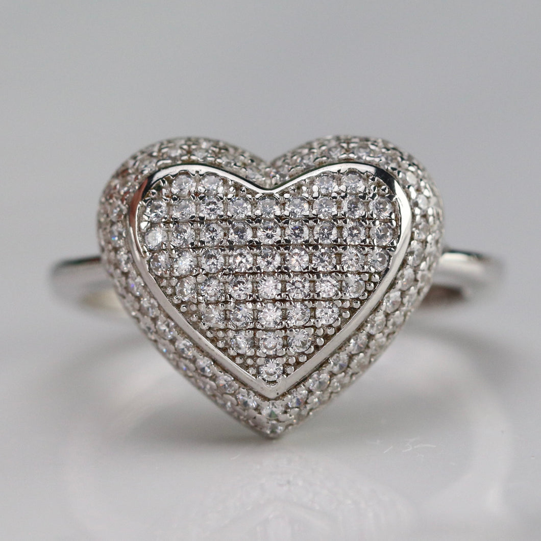 Sterling Silver studded CZ heart ring