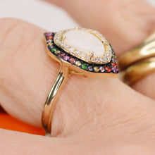 Load image into Gallery viewer, Opal, sapphire, tsavorite, and diamond ring in 14k yellow gold by Effy