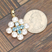 Load image into Gallery viewer, 14k Yellow gold pearl and blue topaz enhancer pendant