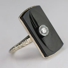 Load image into Gallery viewer, Classic estate vintage onyx and diamond ring in 14k white gold