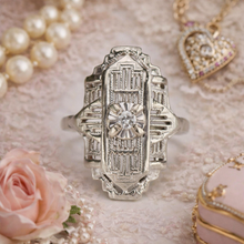 Load image into Gallery viewer, Vintage diamond plaque ring in 14k white gold