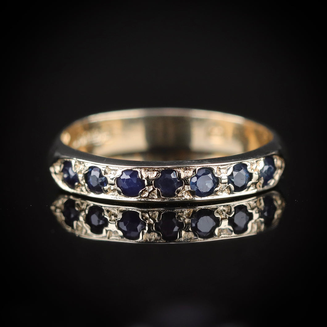 Vintage Blue sapphire band in yellow gold