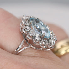 Load image into Gallery viewer, Aquamarine and OMC Diamond ring in 18k white gold