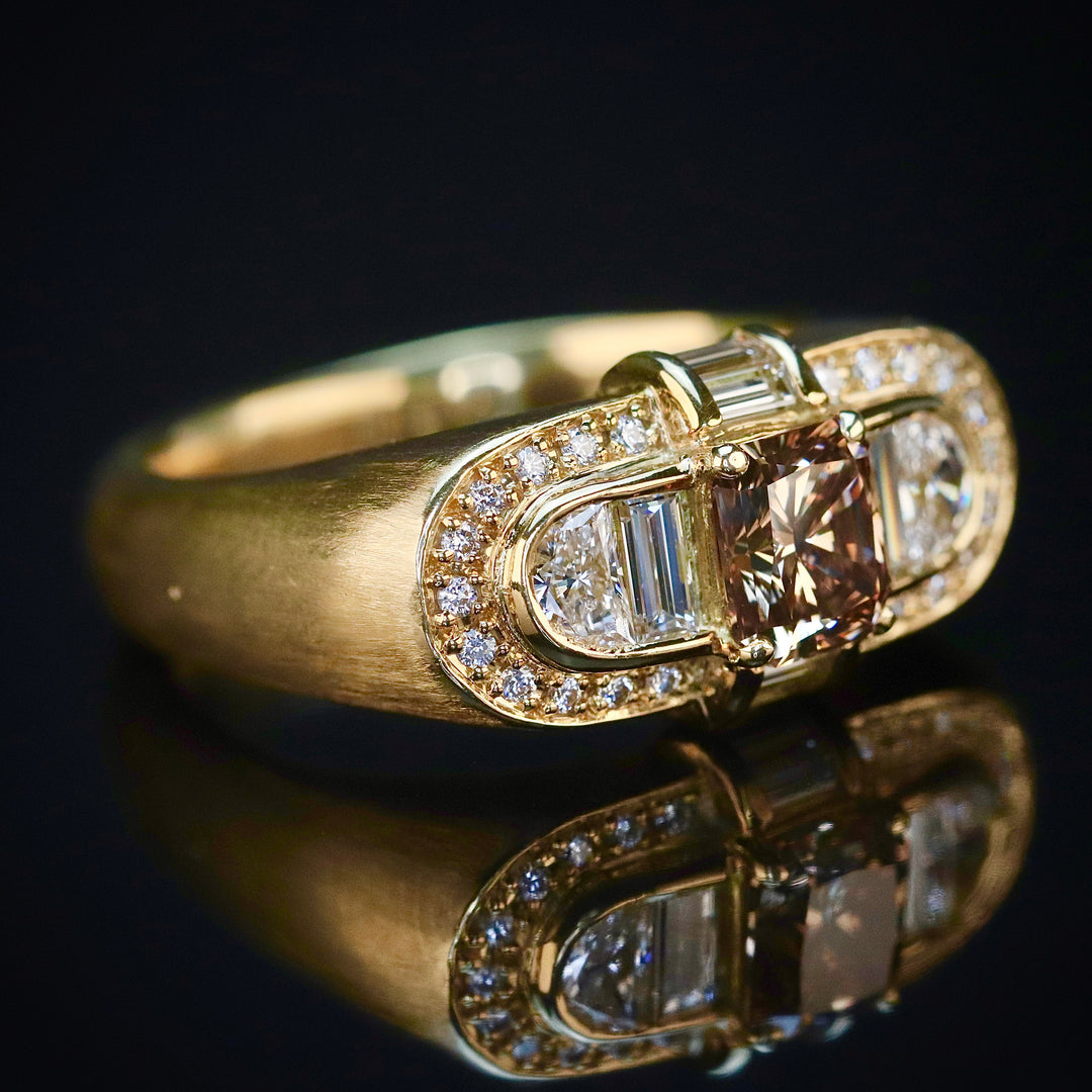 Estate brown and white diamond ring in 18k yellow gold from Manor Jewels