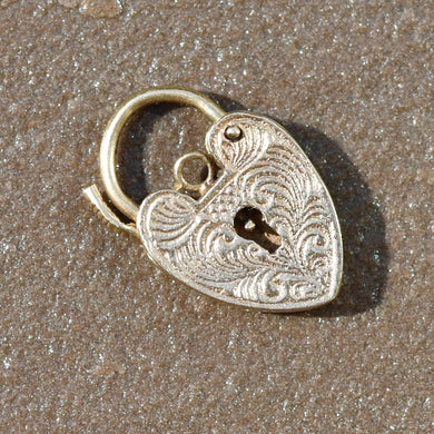 Estate vintage engraved heart padlock in yellow gold