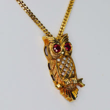 Load image into Gallery viewer, Estate owl necklace with rubies and diamonds in 18k yellow gold from Manor Jewels