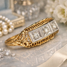 Load image into Gallery viewer, 40% OFF!  Vintage diamond filigree ring in yellow and white gold