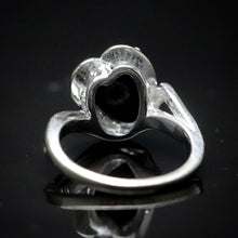 Load image into Gallery viewer, Vintage heart shaped onyx and diamond ring in white gold