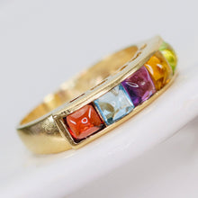 Load image into Gallery viewer, Rainbow multi gemstone band in 14k yellow gold