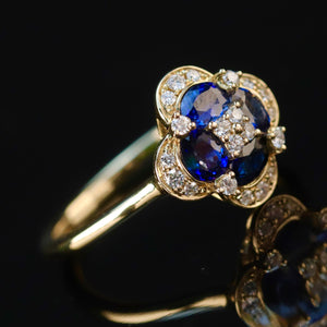 50% OFF!  Sapphire and diamond cluster ring in 14k yellow gold *onyx deal*