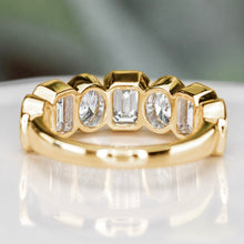 Load image into Gallery viewer, SPECIAL!  Lab grown 3ctw 7 stone emerald and oval cut diamond band ring in 14k yellow gold
