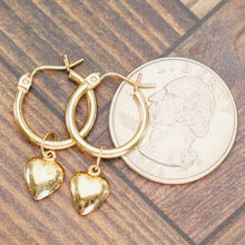 Load image into Gallery viewer, Removable heart drop hoop earrings in 14k yellow gold