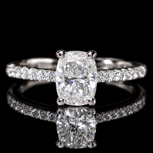 Load image into Gallery viewer, SPECIAL: Lab grown 1ctw diamond cushion cut ring in 14k white gold