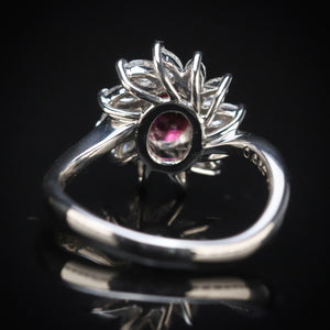 Estate ruby and diamond cluster ring in platinum from Manor Jewels