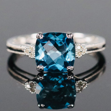 CLEARANCE!  50% OFF! London blue topaz and diamond ring in white gold