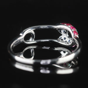 14k white gold gemstone safety pin ring