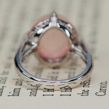 Load image into Gallery viewer, Checkerboard dome rose quartz and diamond ring in 18k white gold