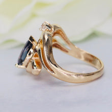 Load image into Gallery viewer, Estate heavy tanzanite and diamond chevron ring in 14k yellow gold