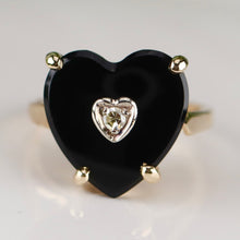 Load image into Gallery viewer, F&amp;F Felger vintage Heart shaped onyx and diamond ring in 14k yellow gold