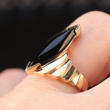 Load image into Gallery viewer, Vintage onyx navette ring in yellow gold