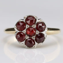 Load image into Gallery viewer, Vintage rose cut Garnet cluster ring in 14 yellow &amp; white gold