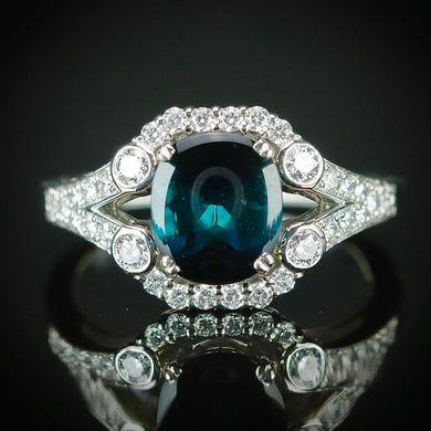 RESERVED FOR DI: PAYMENT 5 OF 5: SALE!!  Estate indicolite and diamond ring in platinum