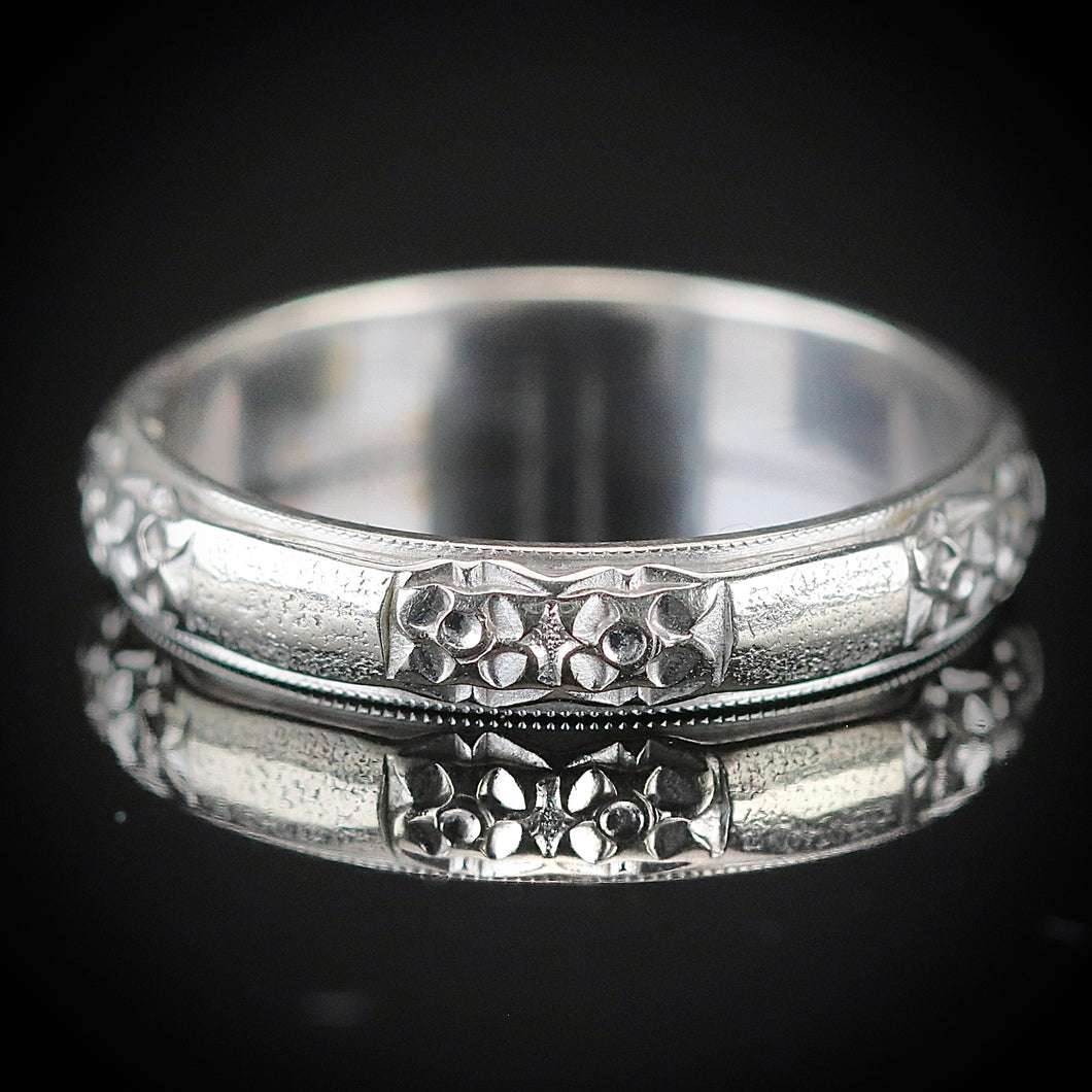 Vintage orange blossom band in 14k white gold