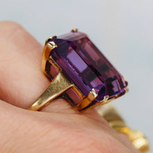 Load image into Gallery viewer, Large 20ct Emerald cut amethyst ring in 14k yellow gold