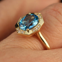 Load image into Gallery viewer, RESERVED FOR DI:  PAYMENT 5 OF 5: SALE!!  Blue topaz and diamond ring in 14k yellow gold