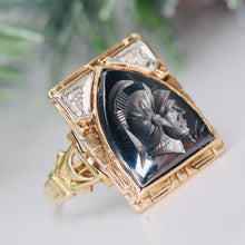 Load image into Gallery viewer, Vintage hematite intaglio ring in yellow gold