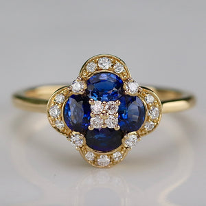 50% OFF!  Sapphire and diamond cluster ring in 14k yellow gold *onyx deal*