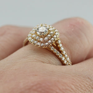 50% OFF!  Double halo lab grown diamond ring in 14k yellow gold