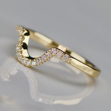 Load image into Gallery viewer, CUSTOM ORDER: Shaped wedding band with lab grown diamonds in 14k yellow gold