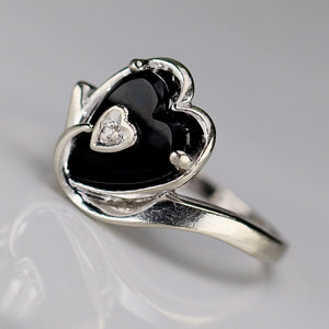 Vintage Heart shaped onyx and diamond ring in white gold