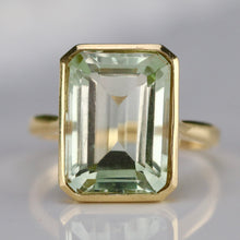 Load image into Gallery viewer, RESERVED: PAYMENT 2-3 OF 3: SALE!  Emerald cut 8.28ct prasiolite ring in 14k yellow gold