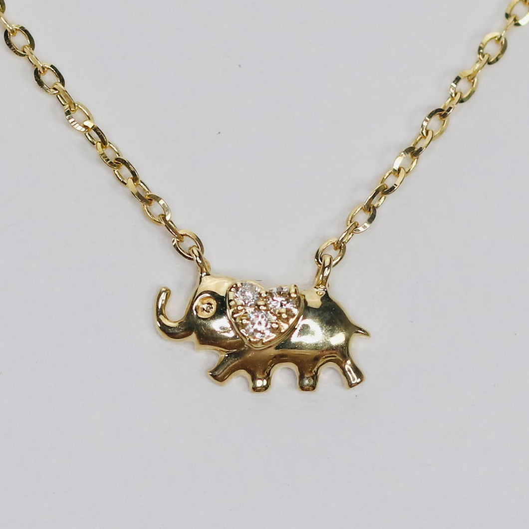 RESERVED: Dainty diamond Elephant necklace in yellow gold